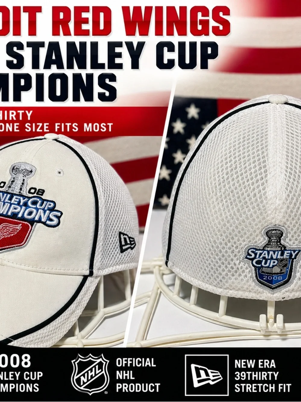New Era White Detroit Red Wings Stanley Cup Champions Flex-Fit Hat